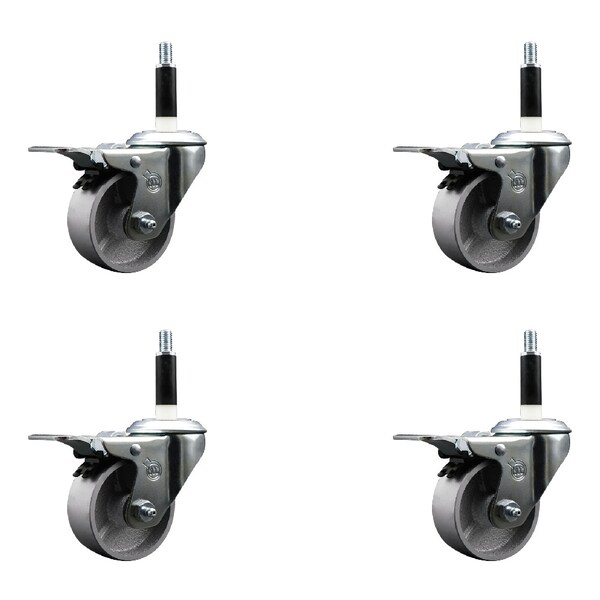 Service Caster 3'' Semi Steel Swivel 7/8'' Expanding Stem Caster Set Total Lock Brake, 4PK SCC-EXTTL20S314-SSS-78-4 - main